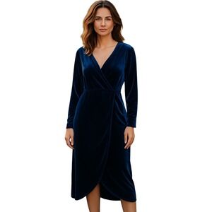 ZOMVA Velvet Wrap Style Maxi Dress Navy Whimsygoth Party Holiday